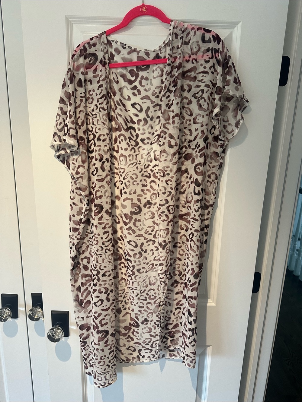 Lightweight Leopard Print Kimono Cover-Up - Brown/White